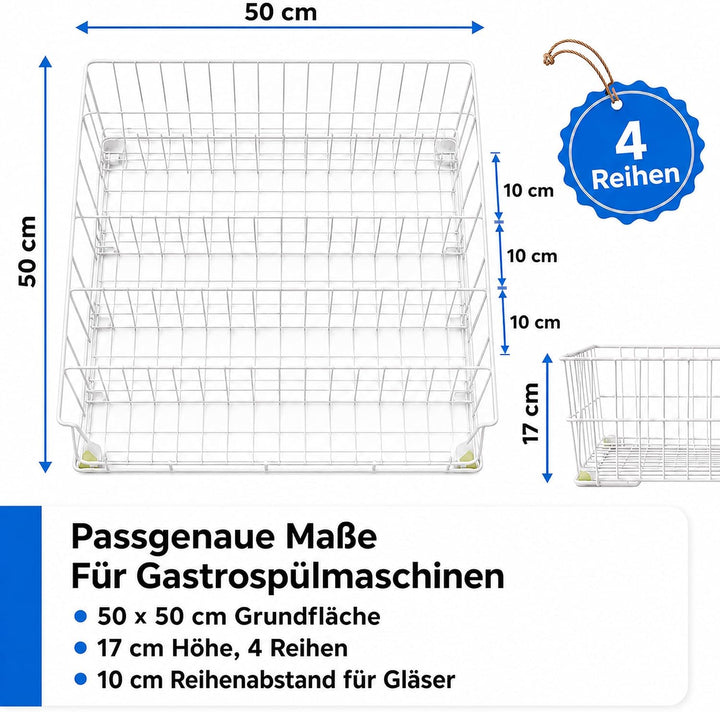 Spülkorb Drahtgitterkorb 500x500 mm - 4 Reihen Gastronomie Professional Gläserspülkorb vers. Grössen