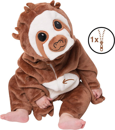 corimori (Baby Onesie Henry das Faultier Süsses Tier Plüsch-Kostüm Strampler Dunkel-Braun Beige (60-