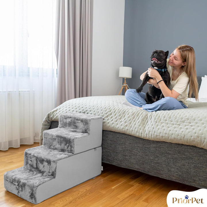 Hundetreppe für Bett und Sofa - 4 Stufen Hunderampe 58cm Hoch - Schaumstoff für Kleine Hunde - Siche
