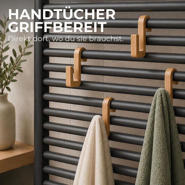 Handtuchhalter Heizkörper und Duschwand | Bambushaken | 4er-Set