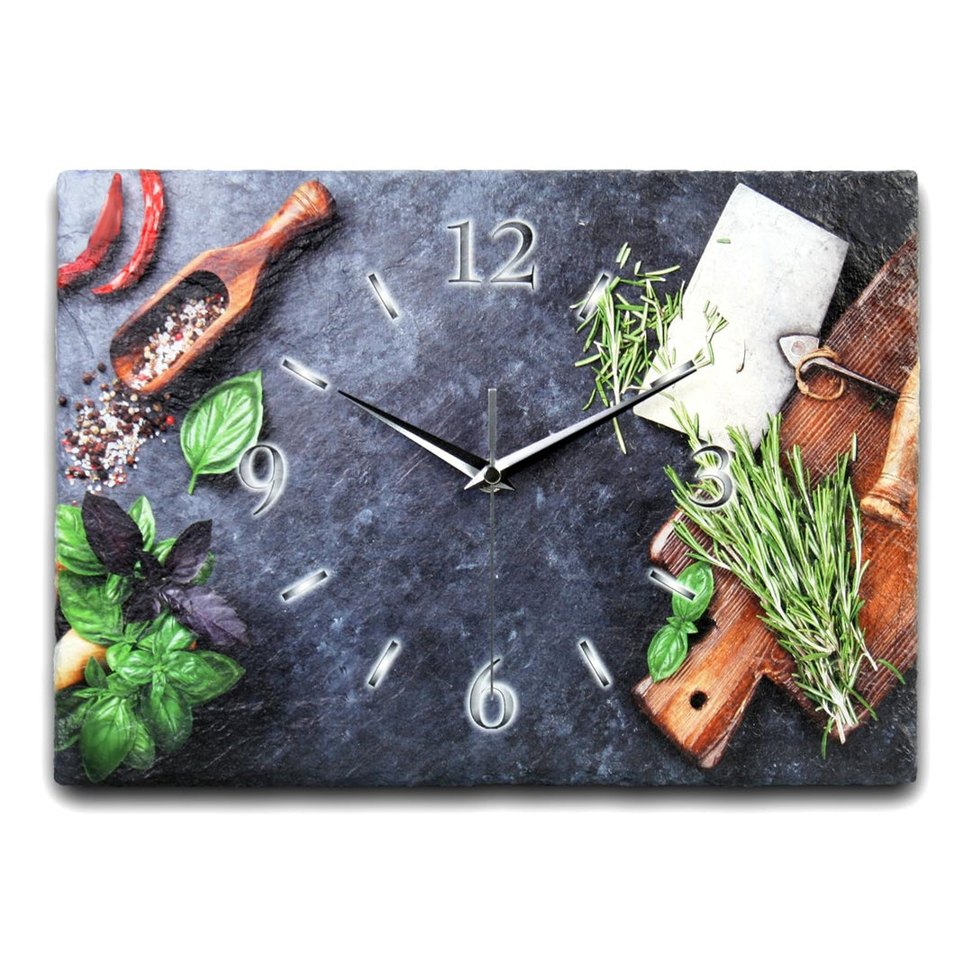 Designer-Wanduhr aus Stein (Beton) schwarz 35x25cm mit flüsterleisem Funkuhrwerk - Kräuter