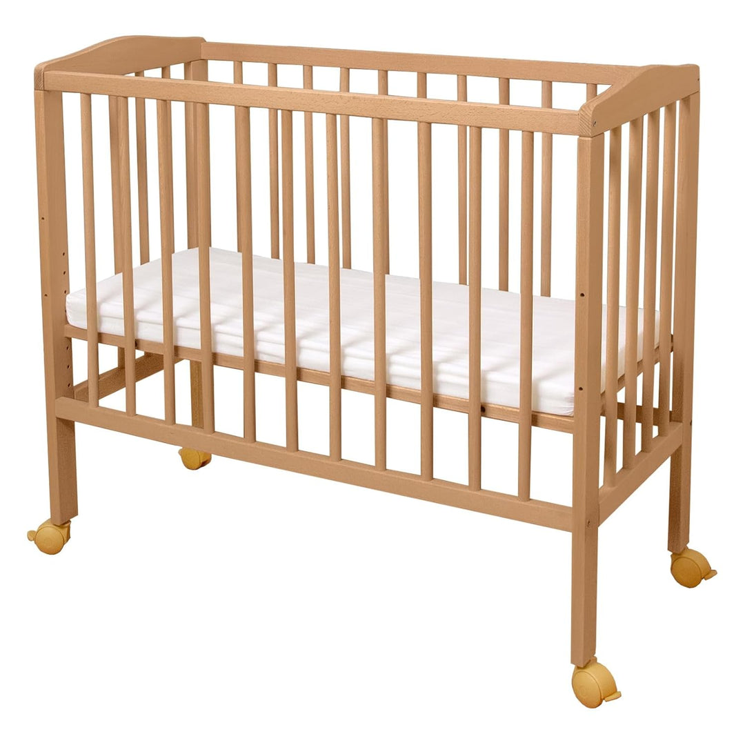 Waldin Beistellbett mit Matratze, höhen-verstellbar, Holz Natur unbehandelt,Grosse Liegefläche 90x55