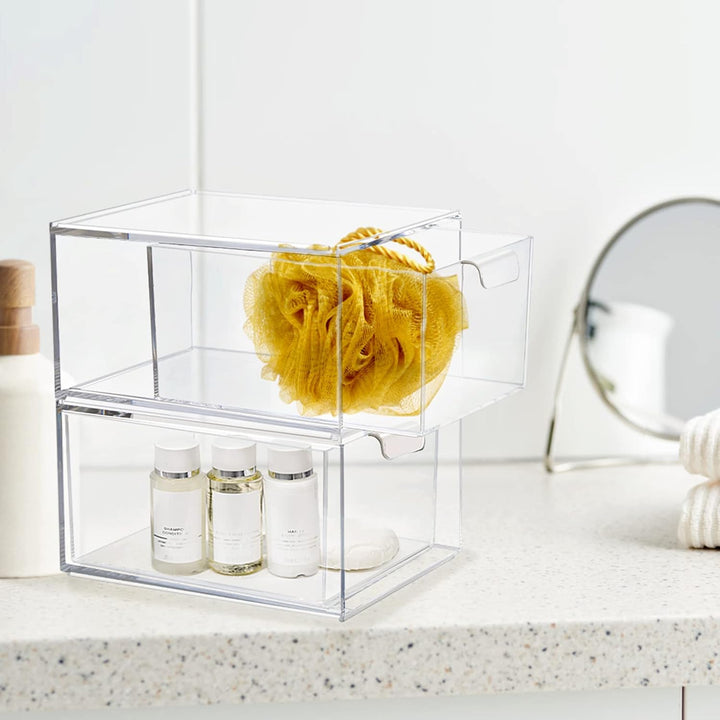 Kosmetik-Organizer-Schubladen,Stapelbare Transparenter Acryl-Make-up-Organizer,2 Stücke Schreibtisch