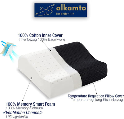 alkamto Reisekissen - Camping Kissen - Memory-Schaum mit extra Baumwolle Überzug – inklusive Tasche