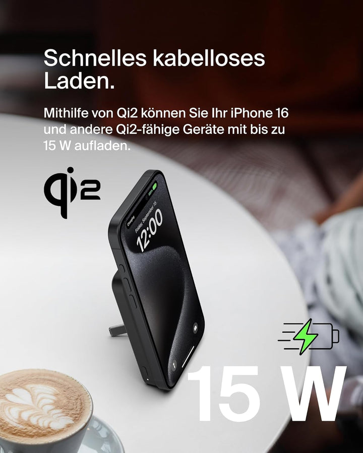 Belkin BoostCharge Pro Kabellose Powerbank 5000mAh mit Qi2, MagSafe-Kompatibles Tragbares Ladegerät