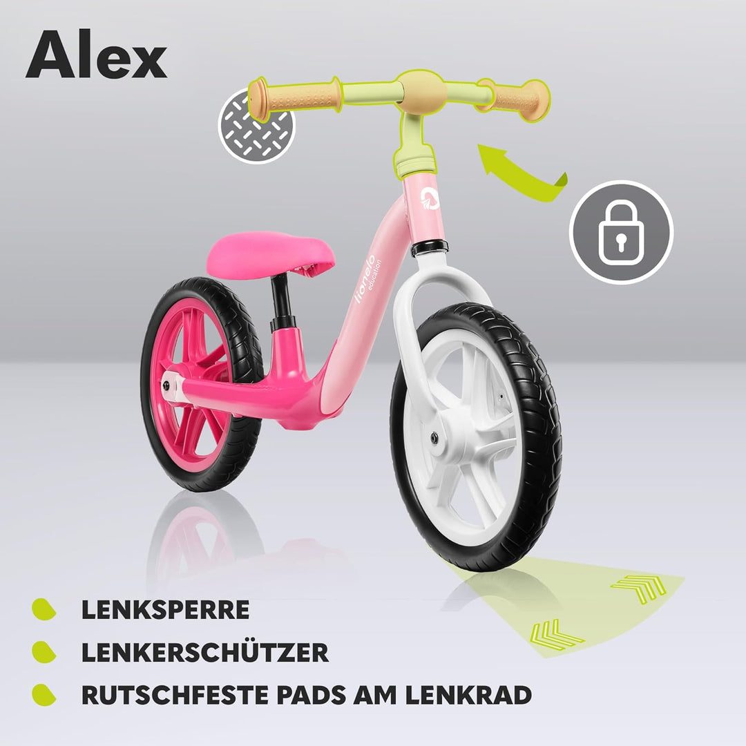 Lionelo Alex Laufrad Kinder Fahrrad bis 30 kg Sattel und Lenker einstellbar 12 Zoll Eva Schaumräder