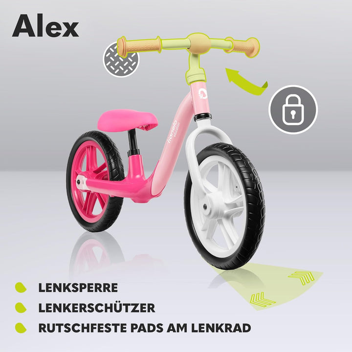 Lionelo Alex Laufrad Kinder Fahrrad bis 30 kg Sattel und Lenker einstellbar 12 Zoll Eva Schaumräder