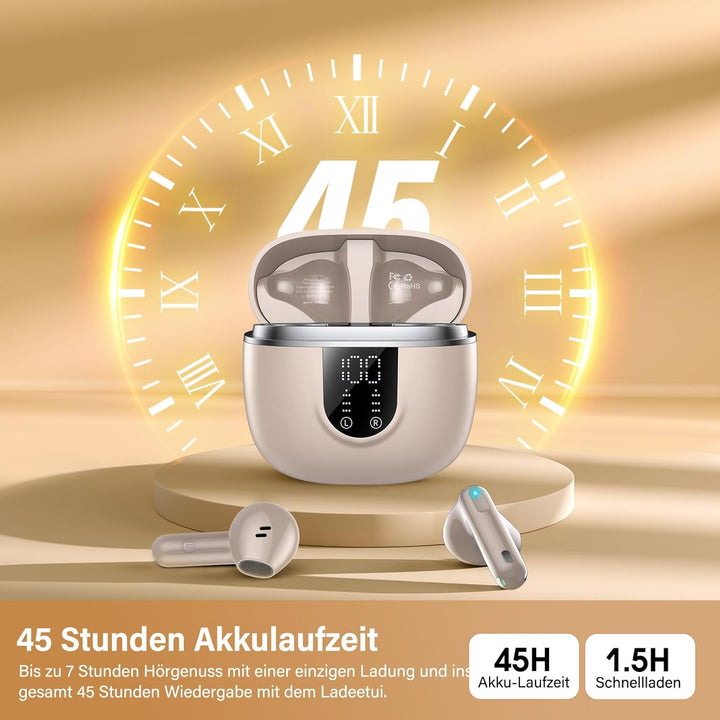 Bluetooth Kopfhörer, Kopfhörer Kabellos Bluetooth 5.4, Hi-Fi Sound in-Ear-Kopfhörer mit ENC Noise Ca