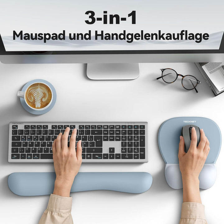 TECKNET 3-in-1 Ergonomisches Mauspad Set, Mauspad mit Gelkissen - Rutschfestes & Wasserdichtes, Entl