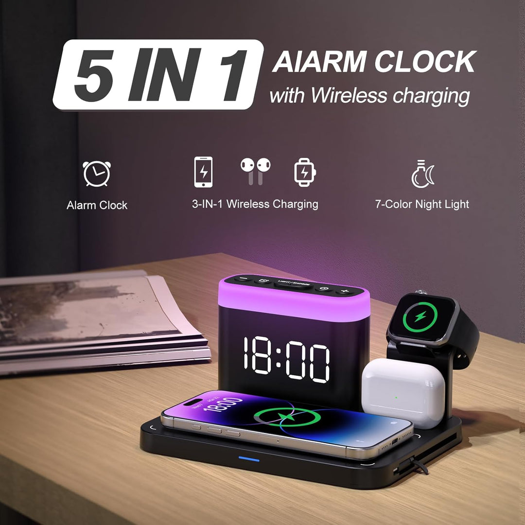 ANJANK Magsafe Ladestation für Apple Watch und iPhone,5 in 1 Wecker mit Kabellose Ladestation,7 Nach