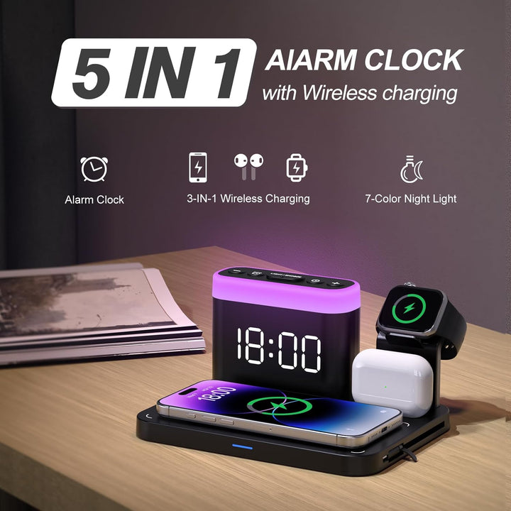 ANJANK Magsafe Ladestation für Apple Watch und iPhone,5 in 1 Wecker mit Kabellose Ladestation,7 Nach