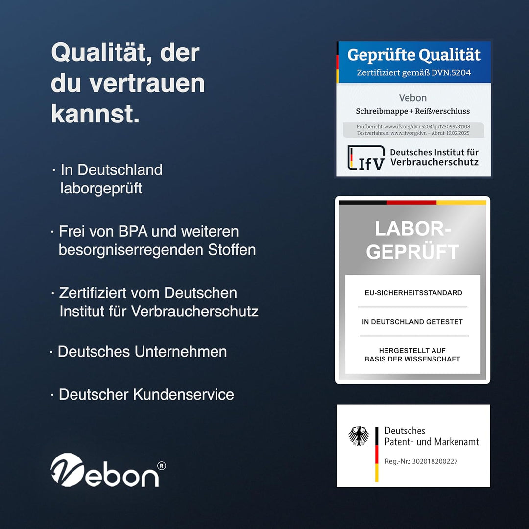 Vebon® Konferenzmappe A4 London aus Veganem Leder mit Reissverschluss I Schreibmappe + Laptoptasche