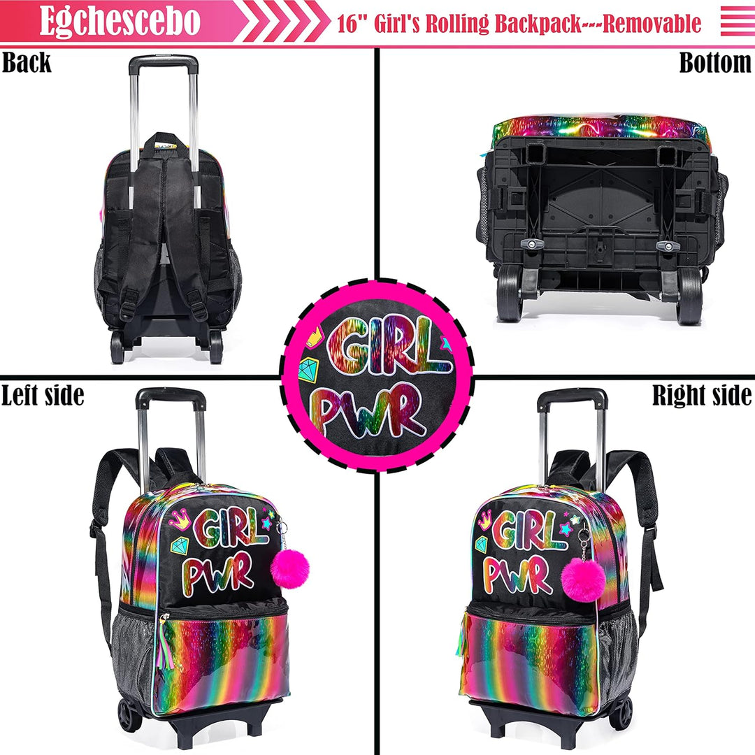 Egchescebo kids Rolling Kid Travel Toddler Duffle Bag Detachable Backpack for Girls Pink Black-mädch