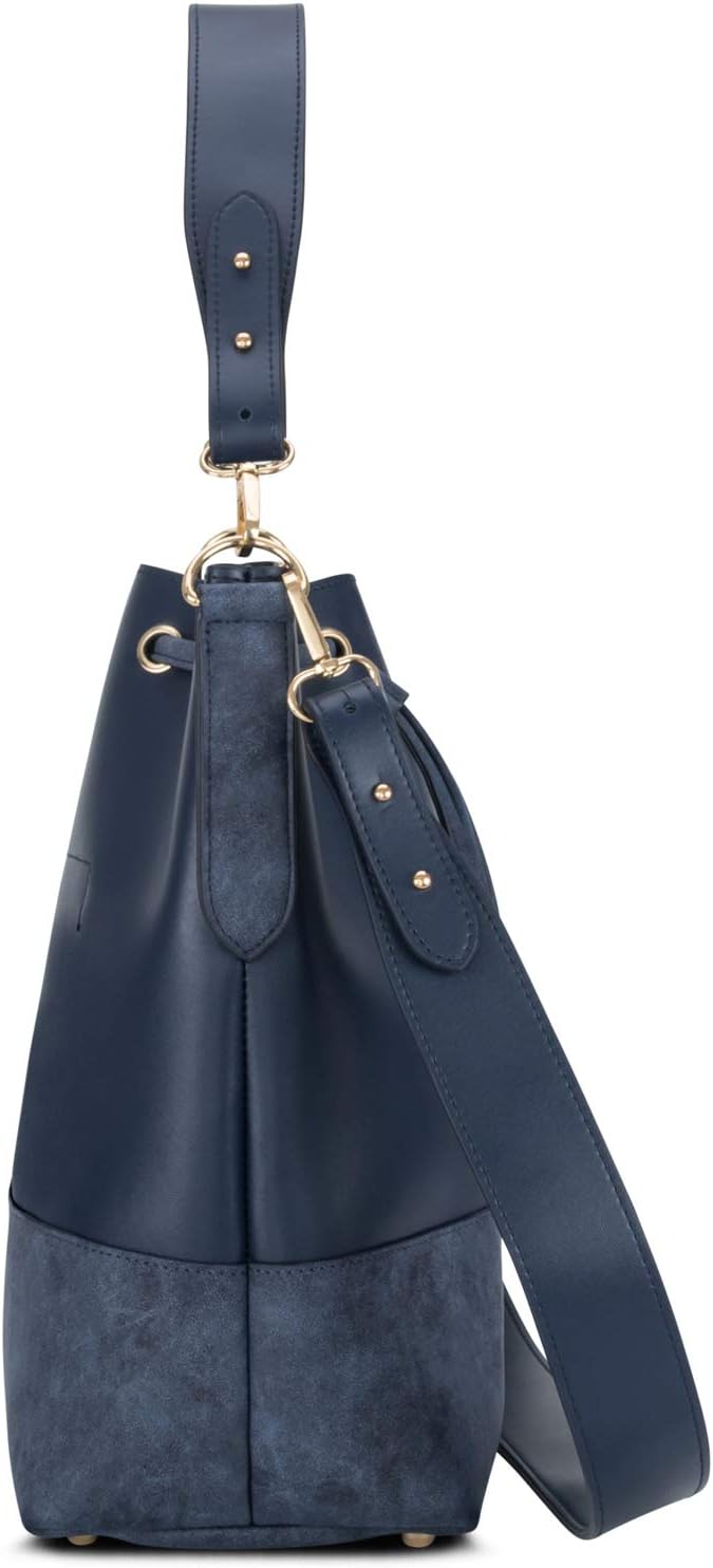 Expatrié Handtasche Damen Blau SARAH Bucket Bag Umhängetasche aus veganem PU-Leder für Shopping, Bür