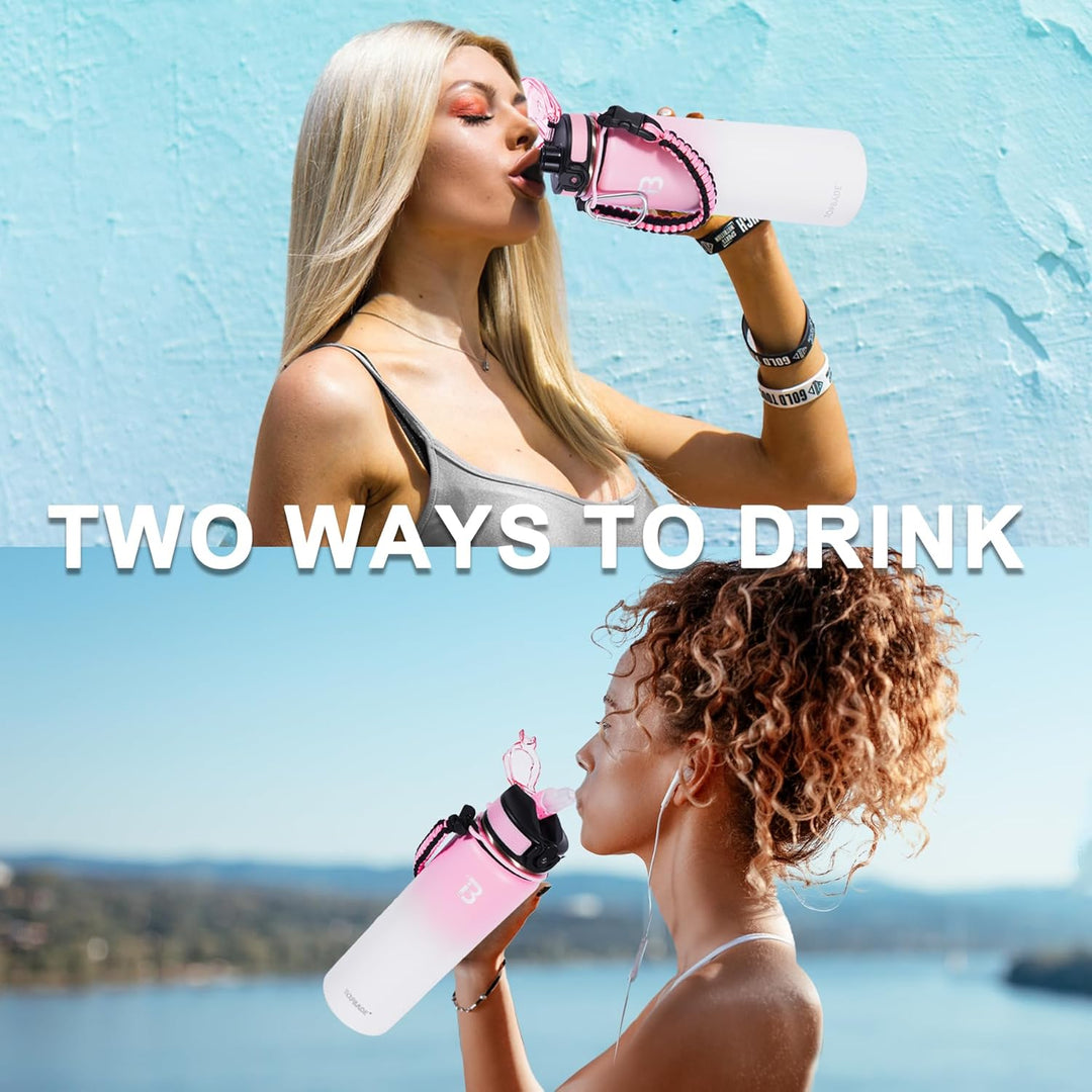 TOPBADE Edelstahl Trinkflasche Sport mit Strohhalm Deckel & Chug Deckel 700ml, BPA-Frei Isolierte Wa