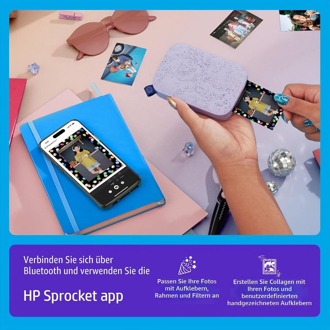 HP Sprocket Portable 2x3 Zoll Sofortbilddrucker (Lila) Zink-Papierbündel, Lila