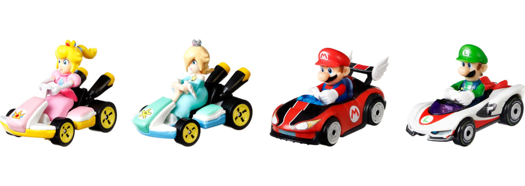Hot Wheels GXX97 - Mario Kart-Fahrzeuge im 4er-Pack mit 1 exklusiven Sammlermodell, Spielzeug ab 3 J