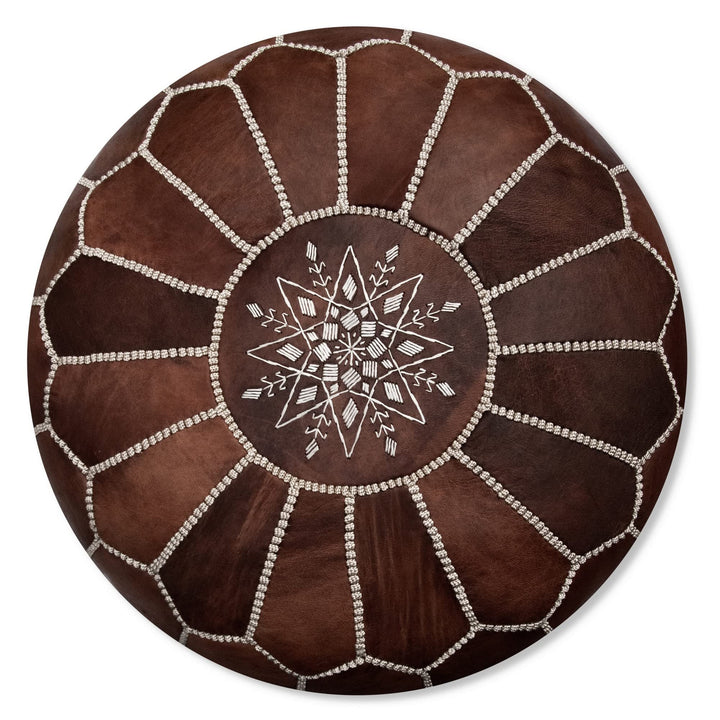 Poufs&Pillows Handgefertigter Sitzhocker aus Leder, gefüllt, Holz, Braun Wood Brown, Wood Brown