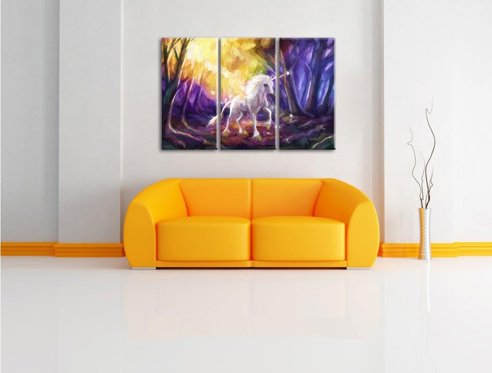 Pixxprint Einhorn im Märchenwald als Leinwandbild/Grösse: 3 Teilig (120x80) cm/Wandbild/Kunstdruck/f