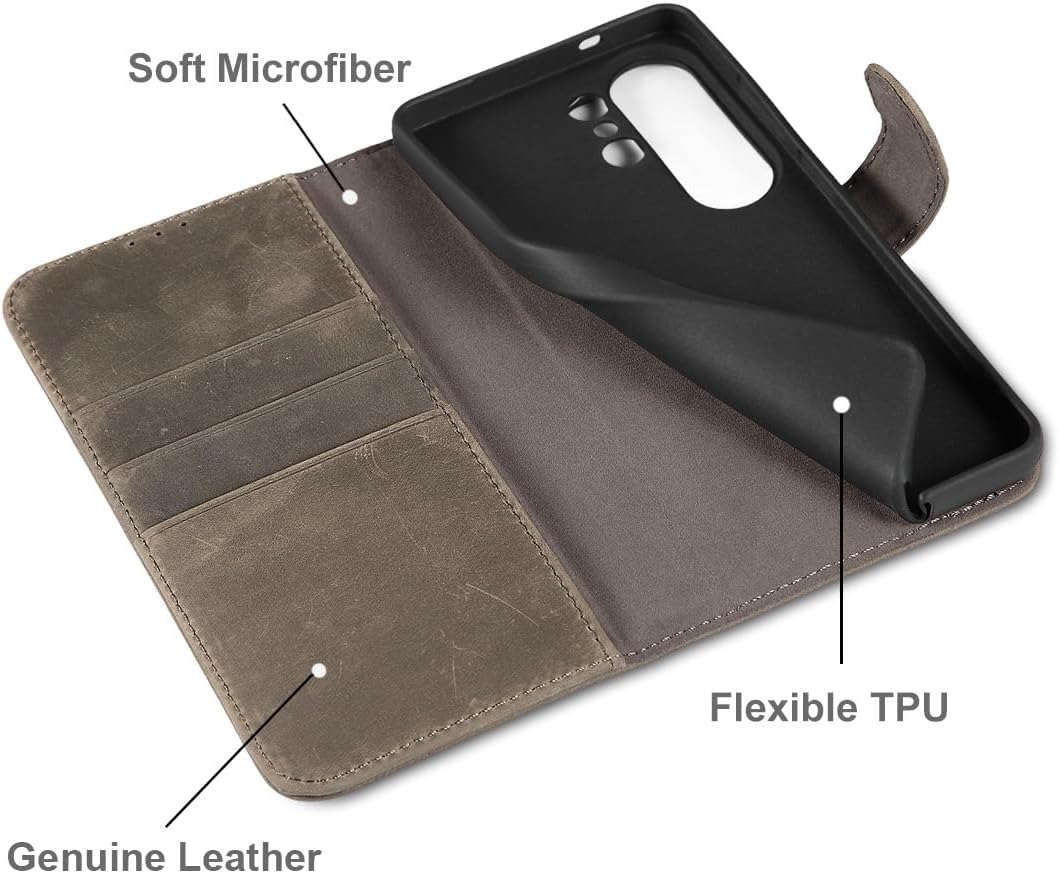 LENSUN Lederhülle für Samsung Galaxy S26 Ultra, Handyhülle [Echtes Leder][RFID Schutz][Kartenfach] E