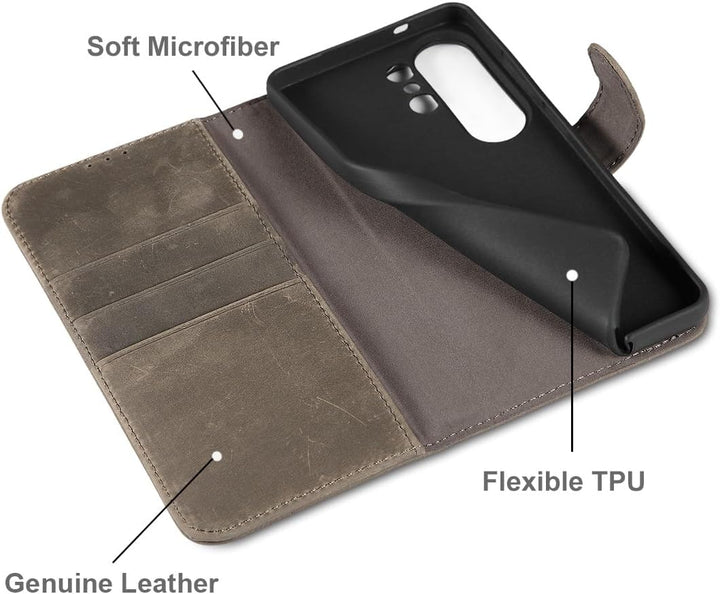 LENSUN Lederhülle für Samsung Galaxy S26 Ultra, Handyhülle [Echtes Leder][RFID Schutz][Kartenfach] E