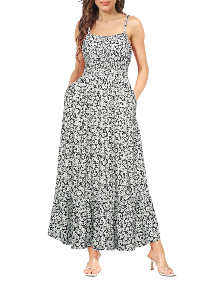 GRACE KARIN Damen Ärmellos Blumenkleid Maxikleid Casual Cami-Kleid Böhmisch Kleid Spaghettiträger Sm