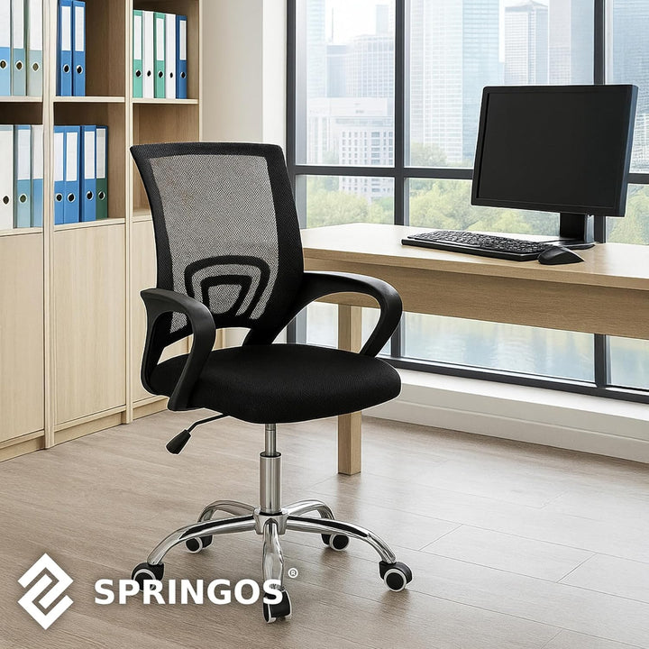 SPRINGOS Drehstuhl Bürostuhl verstellbar mit Mikroschnellgewebe, ergonomischer Lendenstütze, chromie