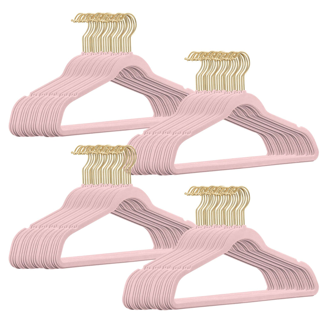 100 Stück hochwertige Samt Kleiderbügel in der Farbe Rosa mit Gold Look Haken/Anti-Rutsch/von Sticka