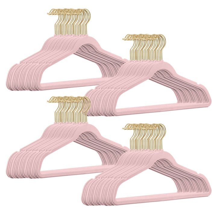 100 Stück hochwertige Samt Kleiderbügel in der Farbe Rosa mit Gold Look Haken/Anti-Rutsch/von Sticka