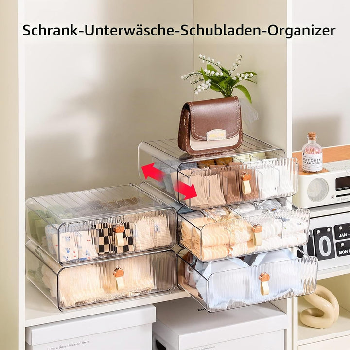 Schubladen-Organizer für Socken, Unterwäsche, 16 Fächer, stapelbar, Kunststoff-Unterwäsche, Schublad