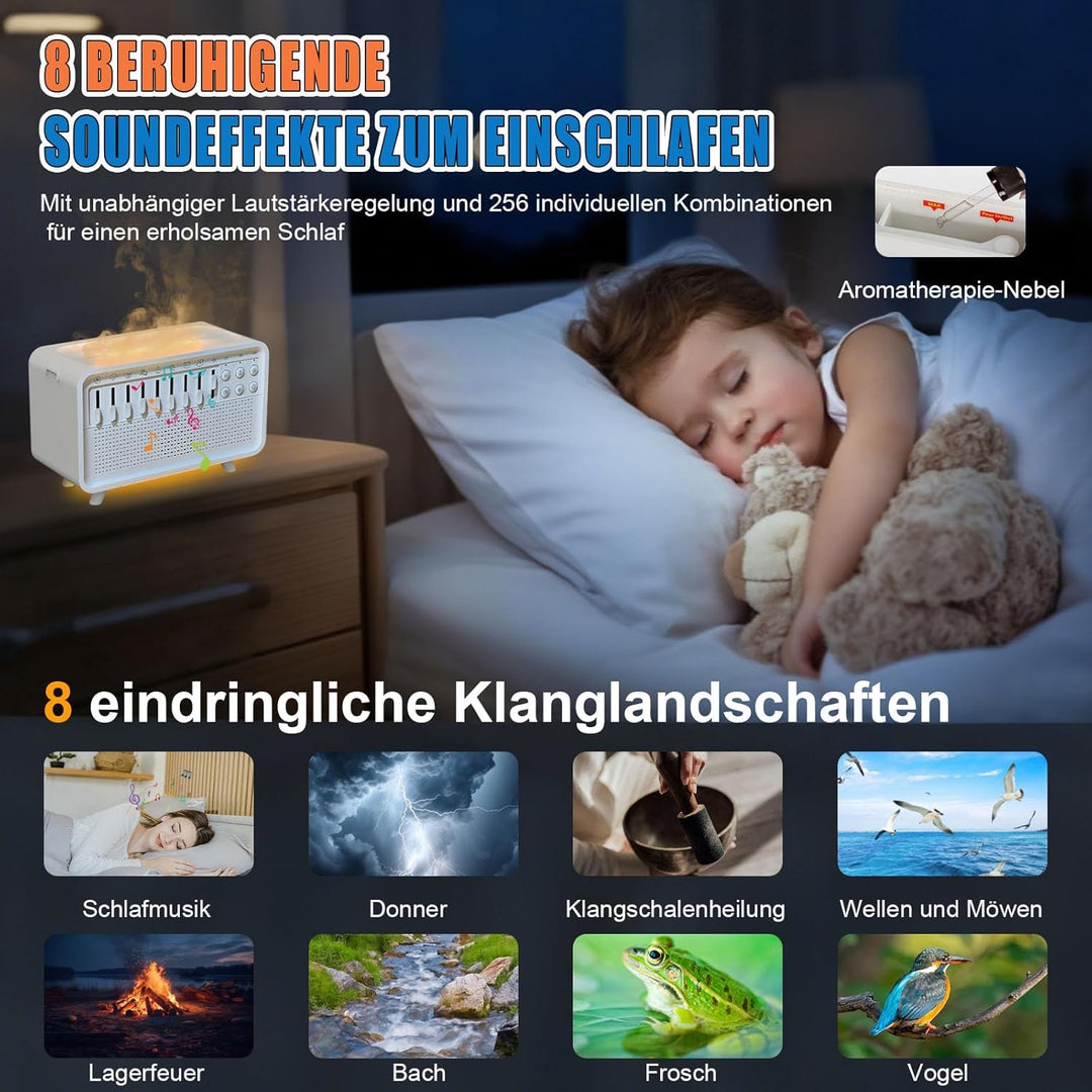 4-in-1 White Noise Machine, 8 Umgebungsgeräuscheffekte, Bluetooth Lautsprecher, Luftbefeuchter mit F