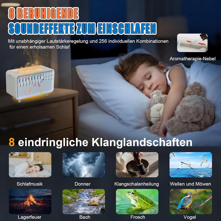 4-in-1 White Noise Machine, 8 Umgebungsgeräuscheffekte, Bluetooth Lautsprecher, Luftbefeuchter mit F