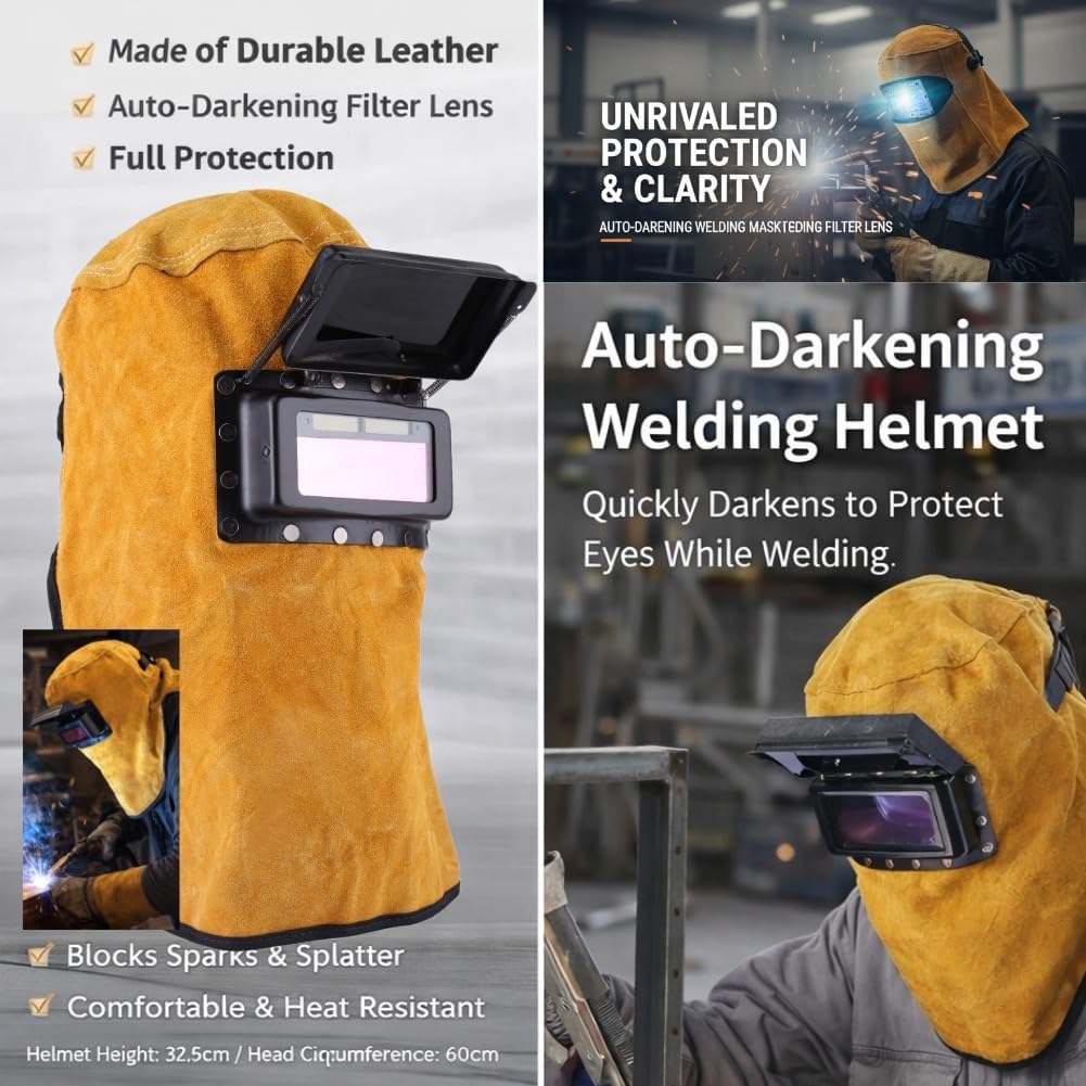 Schweisserhaube mit Auto Verdunkelung Filter Objektiv, Ledermaske Durable Gute Qualität