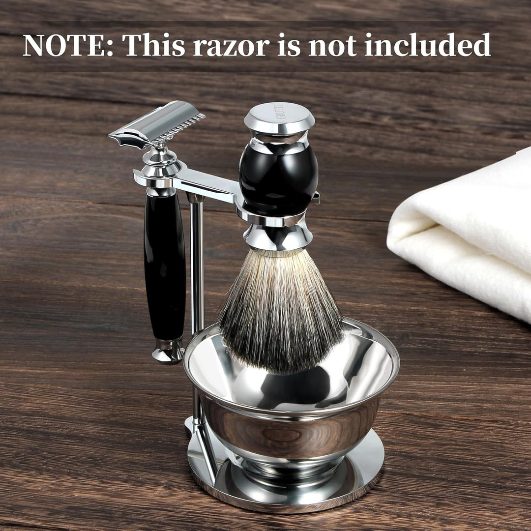 GRUTTI Rasierset, Badger Brush Soap Bowl und Rasierständer für Herrengeschenke,Rasiererhalter für He