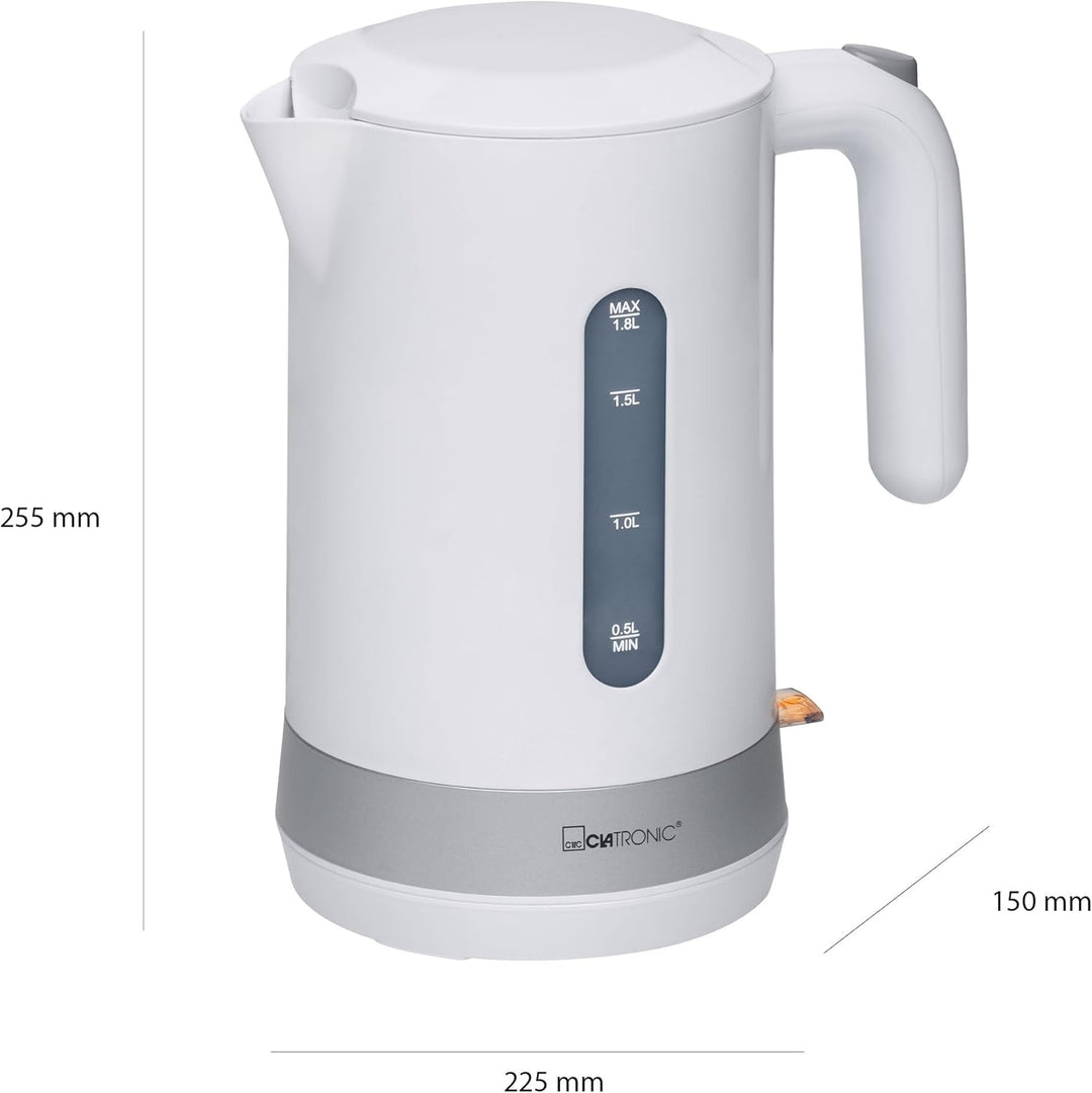 Clatronic Wasserkocher 1,8L mit verdecktem Edelstahlheizelement | Kettle mit herausnehmbarem Kalkfil