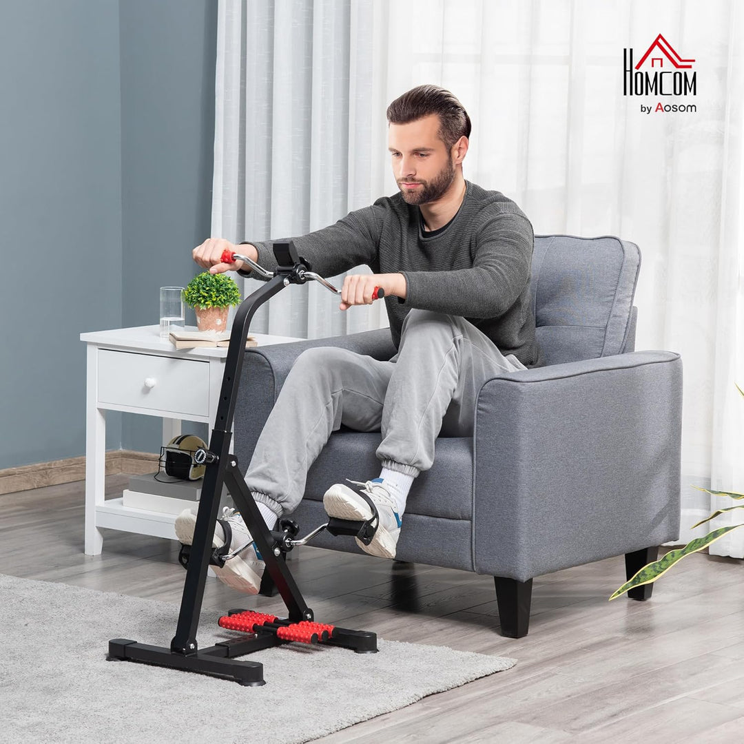 HOMCOM Pedaltrainer für Senioren Höhen- und Längenverstellbar Mini Heimtrainer mit Griff LCD Display