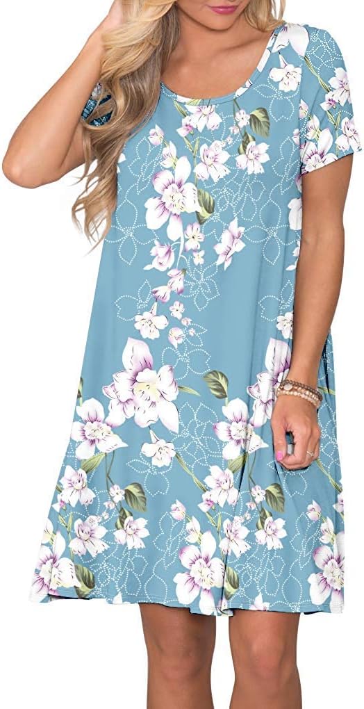 AUSELILY Damen Kleider Sommer Kurzarm Shirtkleider Kurz Sommerkleider Leicht Freizeitkleid mit Tasch