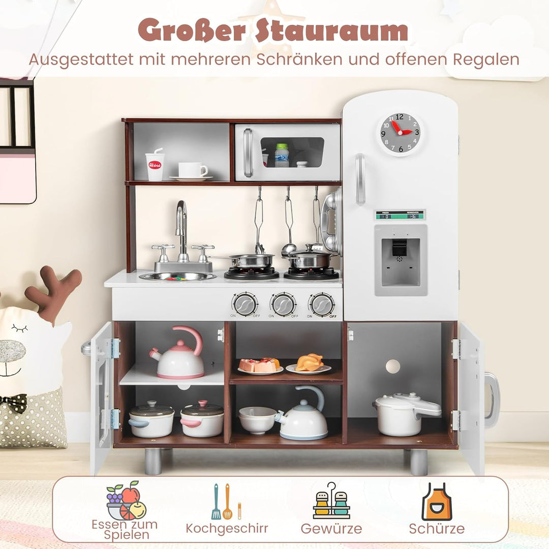 DREAMADE Kinderküche mit Licht und Sound, Kinder Spielzeugküche mit Spüle Herd Mikrowelle Kühlschran