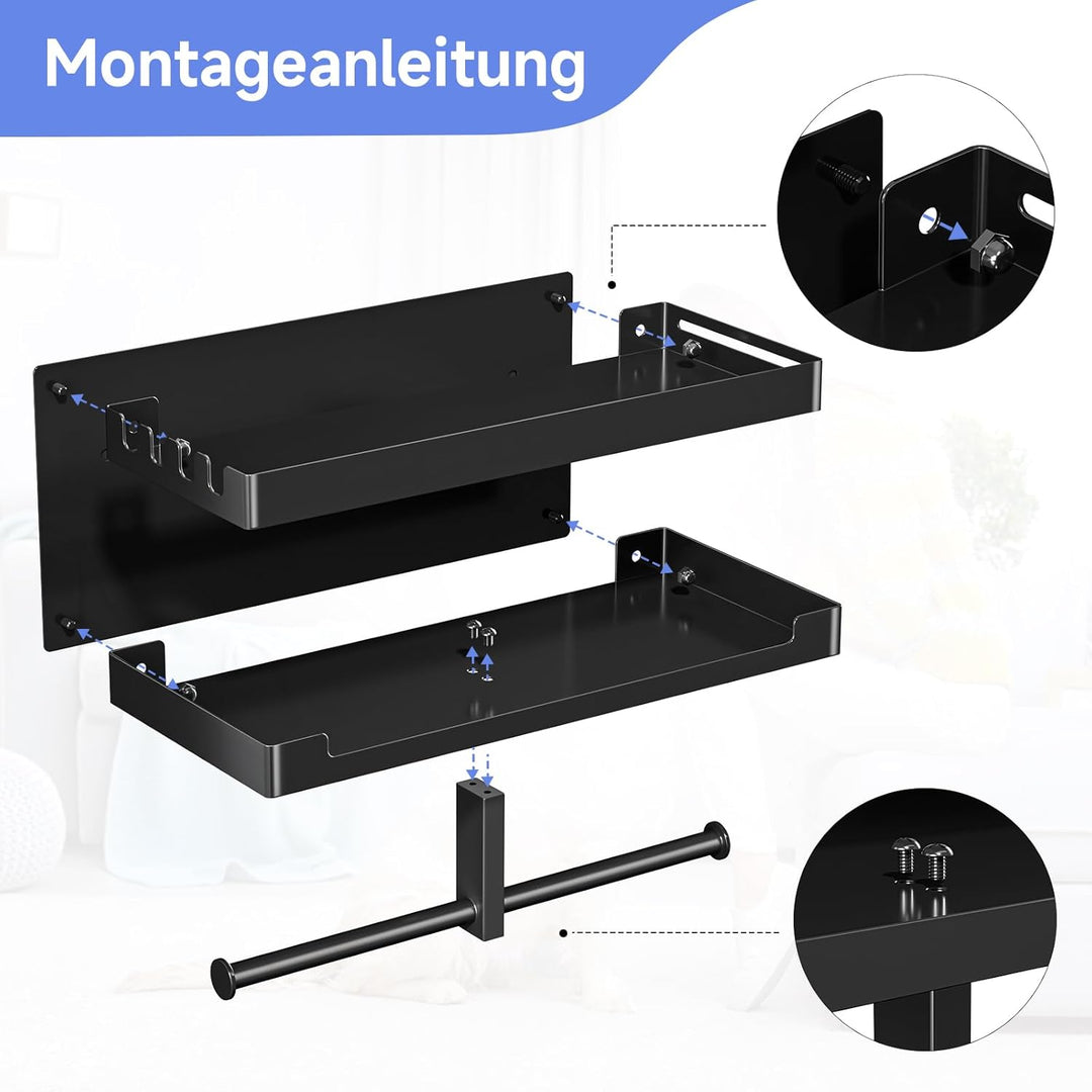 Hundegarderobe mit Ablage, Hundeleinen Halterung Wand, Schwarz Wandhalter für Hundeleine, Metall Hun