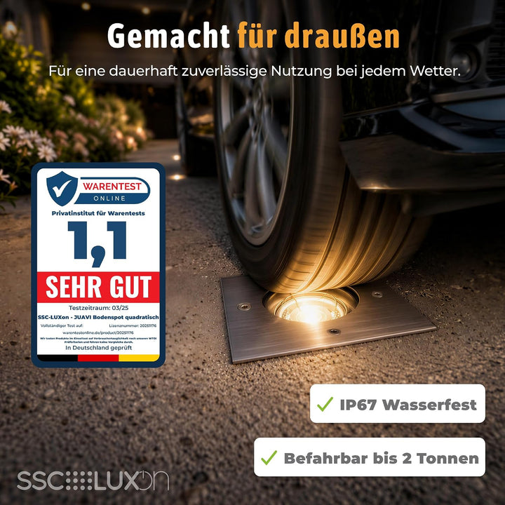 SSC-LUXon JUAVI LED Bodenstrahler schwenkbar eckig für Aussen IP67 - mit LED GU10 2W warmweiss 230V