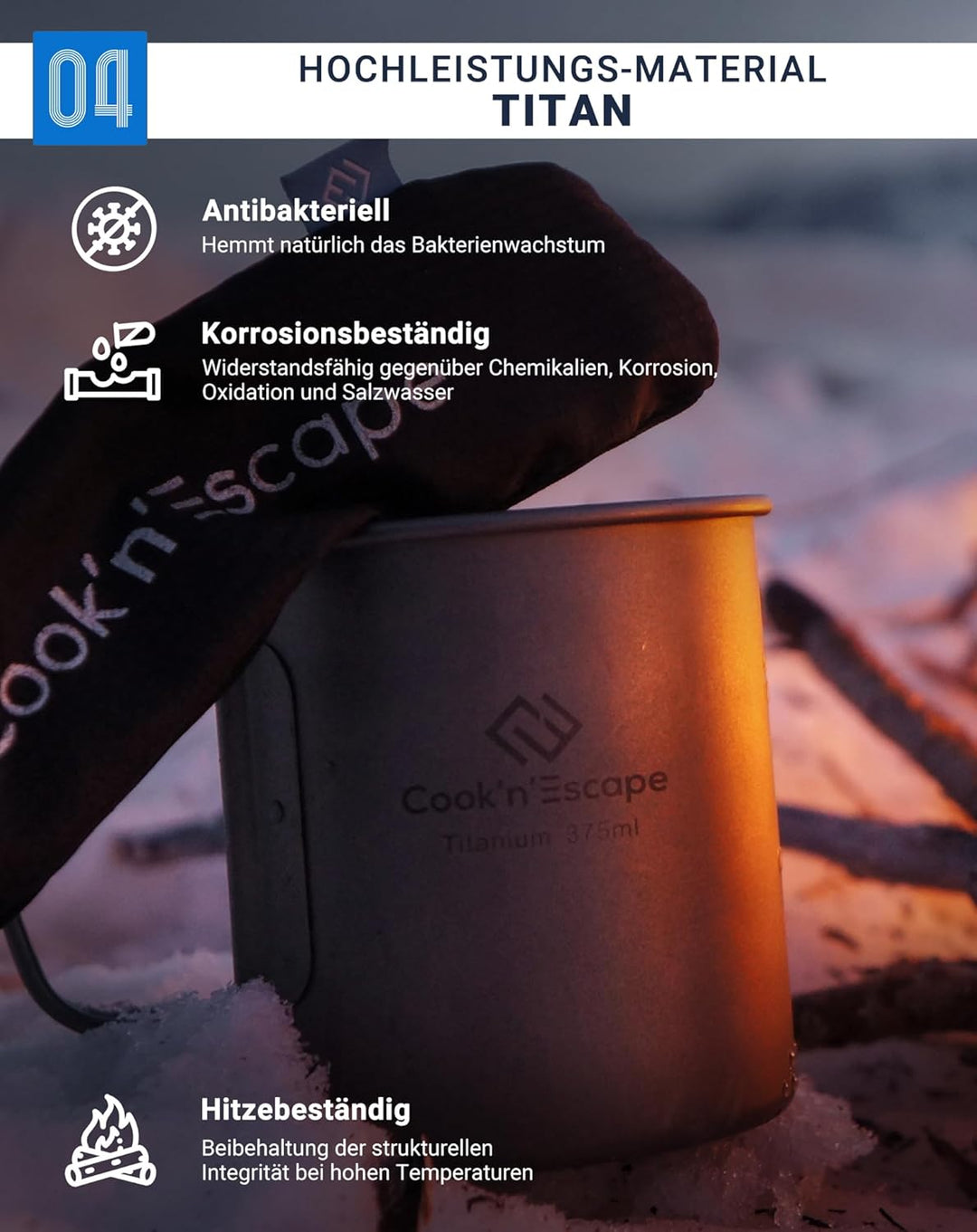 COOK'N'ESCAPE Titan Topf Hängender Topf Kochgeschirr mit klappbarem Deckelgriff Ultraleichter tragba