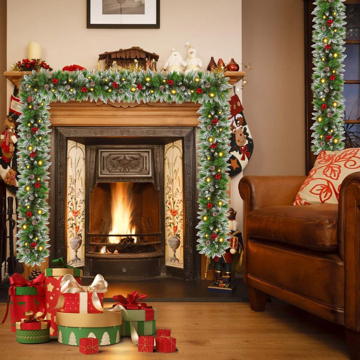 SHAVINGFUN Weihnachtsgirlande,2.7M/9Ft Weihnachtsgirlande Vorbeleuchteter Künstlicher weihnachtsgirl