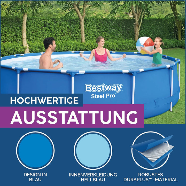 Bestway Steel Pro Frame Pool-Set mit Filterpumpe Ø 396 x 84 cm, blau, rund