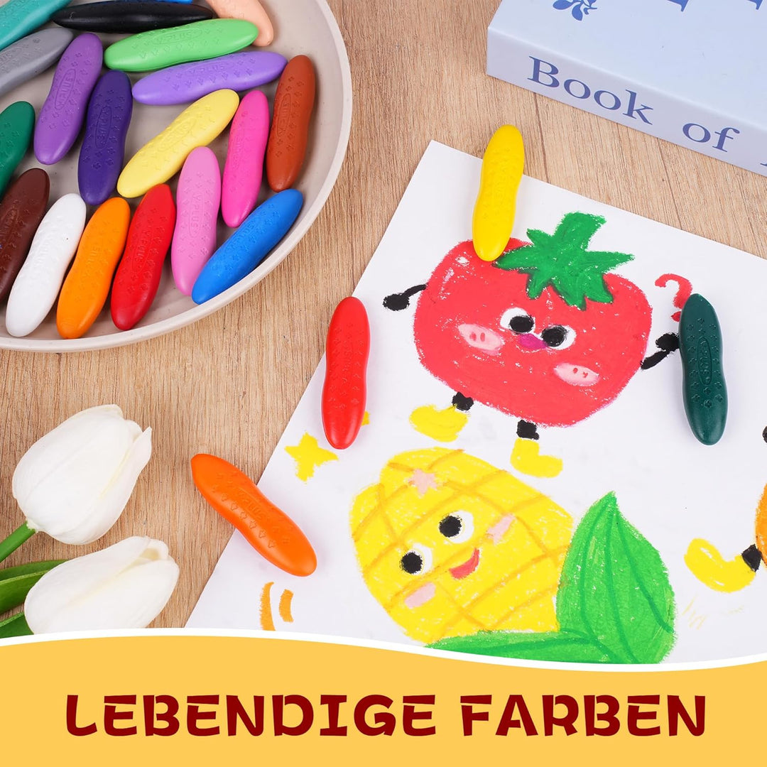 YPLUS Erdnuss Wachsmalstifte für Kleinkinder, 24 Farben, Ungiftige, Leicht zu Halten, Waschbare sich