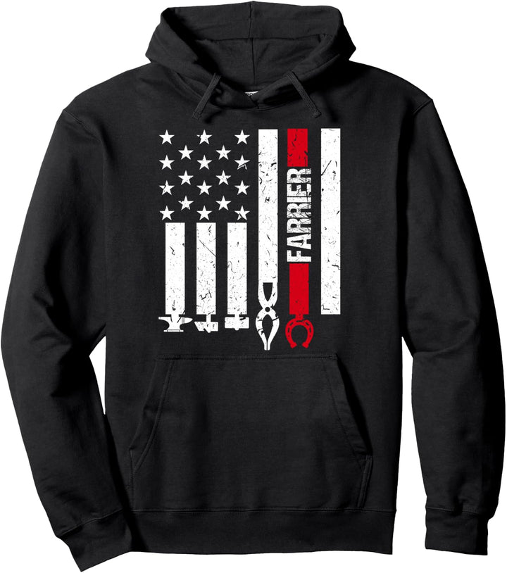 Farrier Horseshoe Hoof Trimming Equine Hoof Care USA Flag Pullover Hoodie