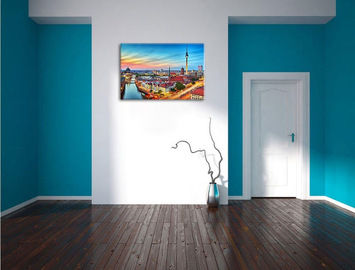 Berlin City Panorama, Format: 100x70 auf Leinwand, XXL riesige Bilder fertig gerahmt mit Keilrahmen,