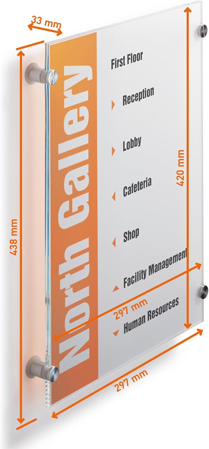 Durable Türschild Crystal Sign, 297 x 420 mm (A3), mit bedruckbarer Folieneinlage, transparent, 4826