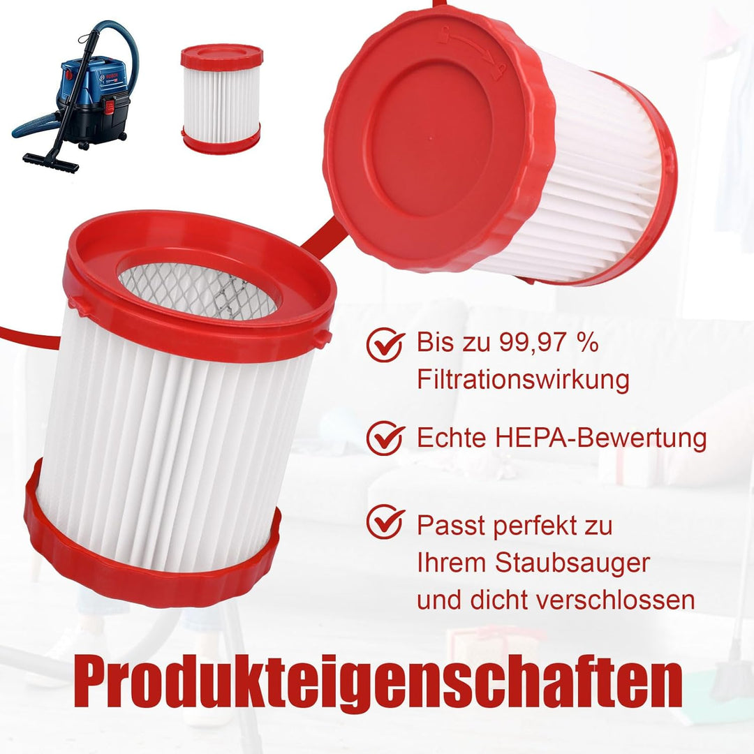 SuQurtom 2 Stück HEPA-Filter Ersatzfilter für Bosch 18V Nass-/Trockensauger (GAS18V-3/GAS18V-10L), V