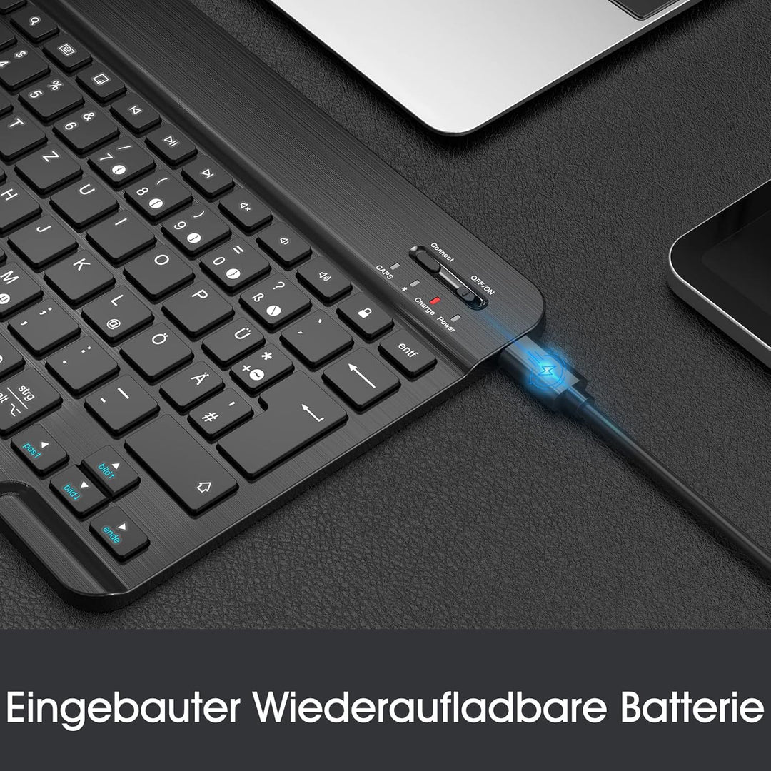 FINTIE Ultra Dünn (4mm) Bluetooth Tastatur mit deutschem Layout QWERTZ für Android Tablet Samsung Ga