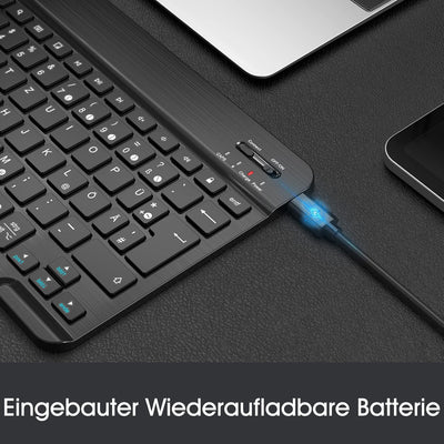 Fintie Ultradünn Bluetooth Tastatur mit deutschem Layout QWERTZ für iPad und iPhone, iPad 2024, iPad